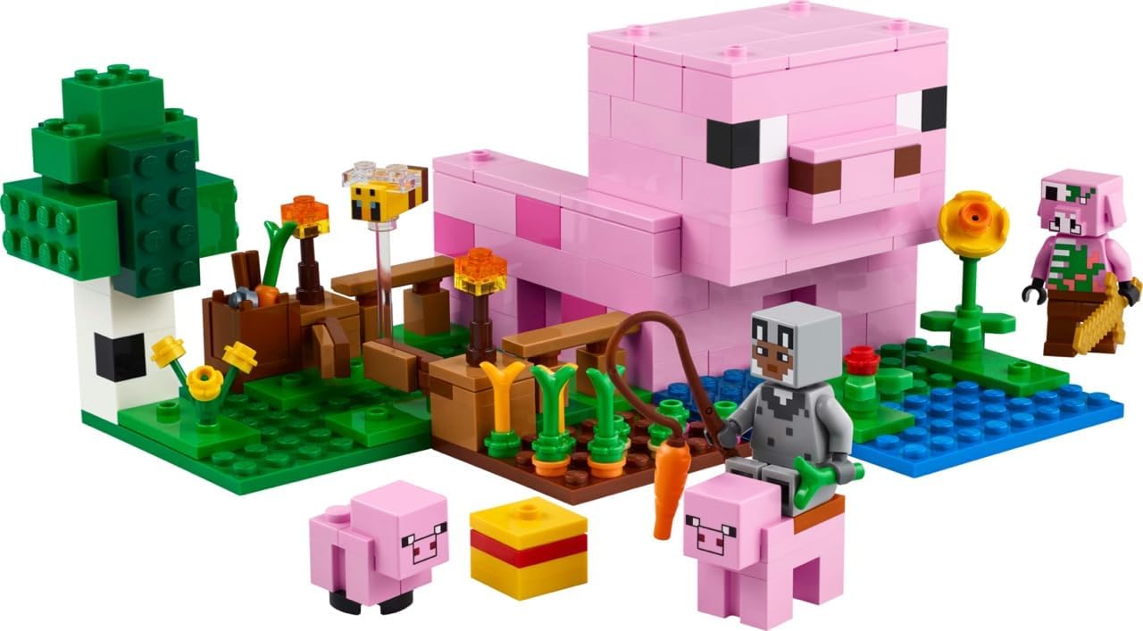 HotLEGO Minecraft The Baby Pig House Toy Figures and Playset - Building Minecraft Toy for Kids, Boys and Girls, Ages 7+ - Gift for Birthdays - with 2 Minifigures for Pretend Play - 21268