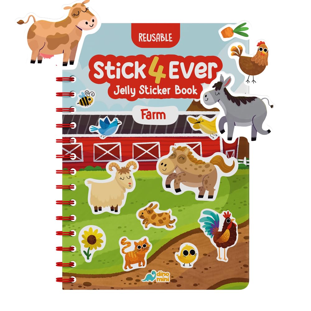 HotStick4Ever Jelly Sticker Book® - for Kids - Waterproof, Easy to Clean Reusable Sticker Book for Toddlers- Reusable Road Trip Activities for Kids - Stocking Stuffers for Toddlers (Animals)