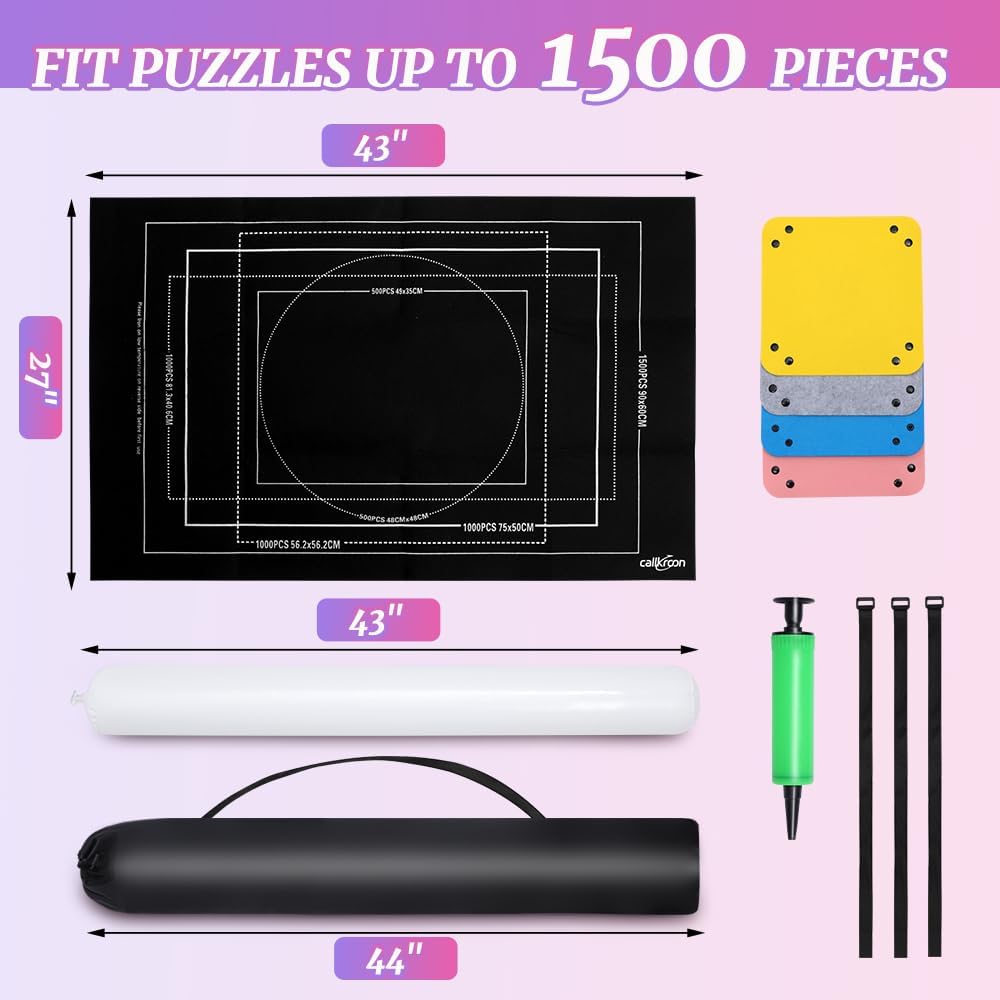 Hot Puzzle Mat Roll Up for 1500 Pieces, Felt Puzzle Board Alternative Gift Set with 4 Sorting Trays and Inflatable Tube, Premium Puzzle Saver Mat for Storage, Portable Puzzle Rolling Mat
