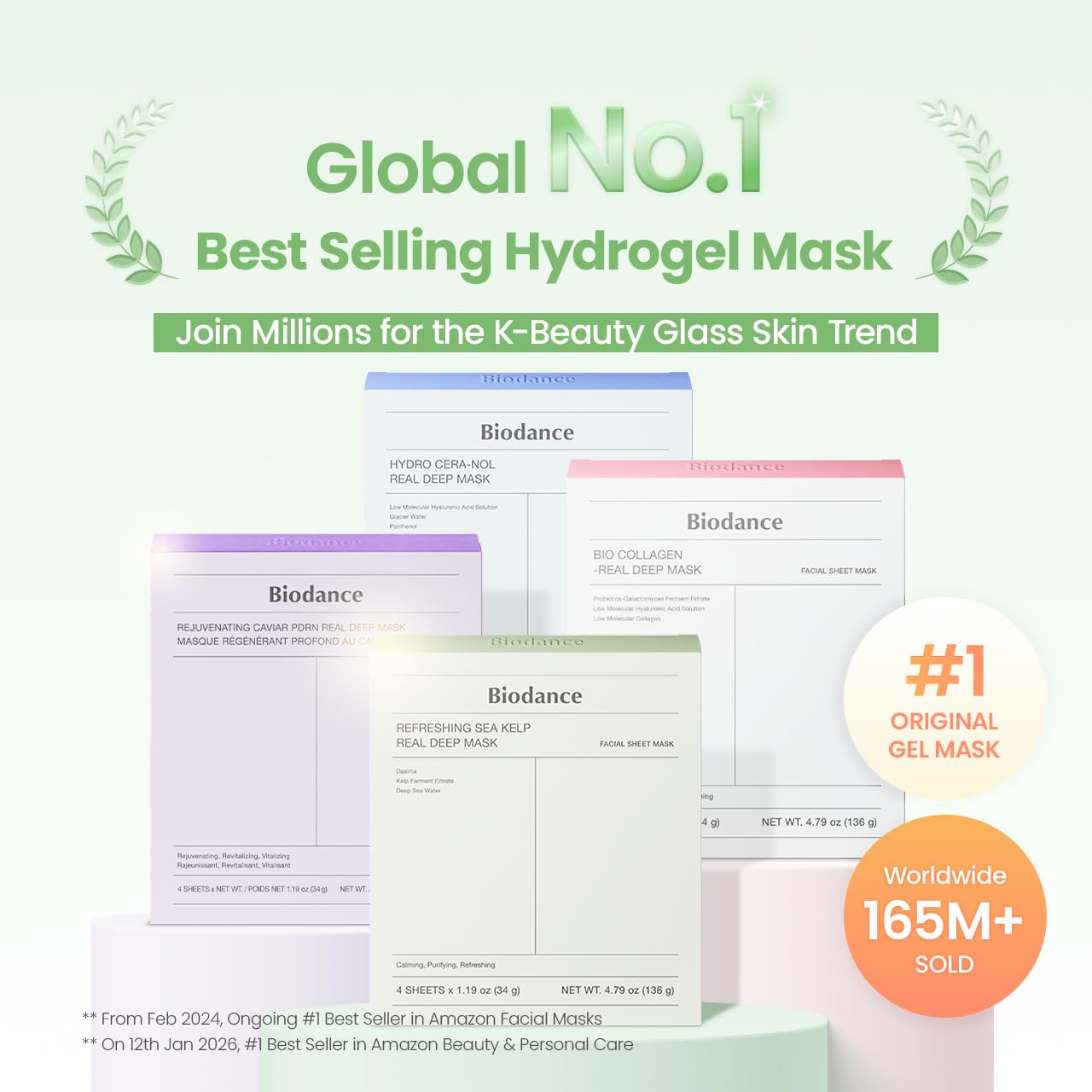 HotBIODANCE Refreshing Sea kelp Real Deep Mask, Overnight Hydrogel Face Mask, Calming, Oil & Sebum Control, Blemish Care, After Sun Care, Sunburn Relief, Korean Skin Care | 1.19oz(34g) x 4ea
