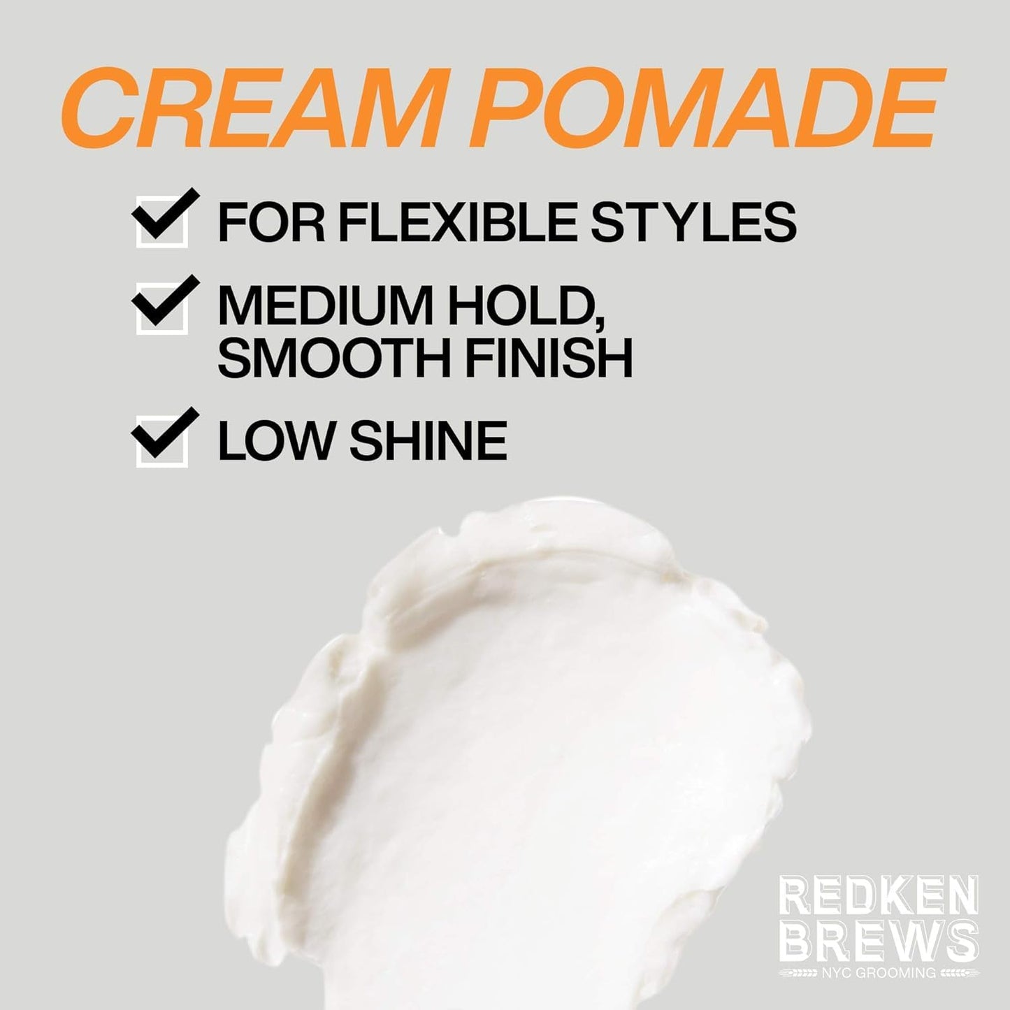 HotRedken Brews Cream Pomade For Men - Provides Medium Hold With Natural and Smooth Finish With Low Shine, For All Hair Types