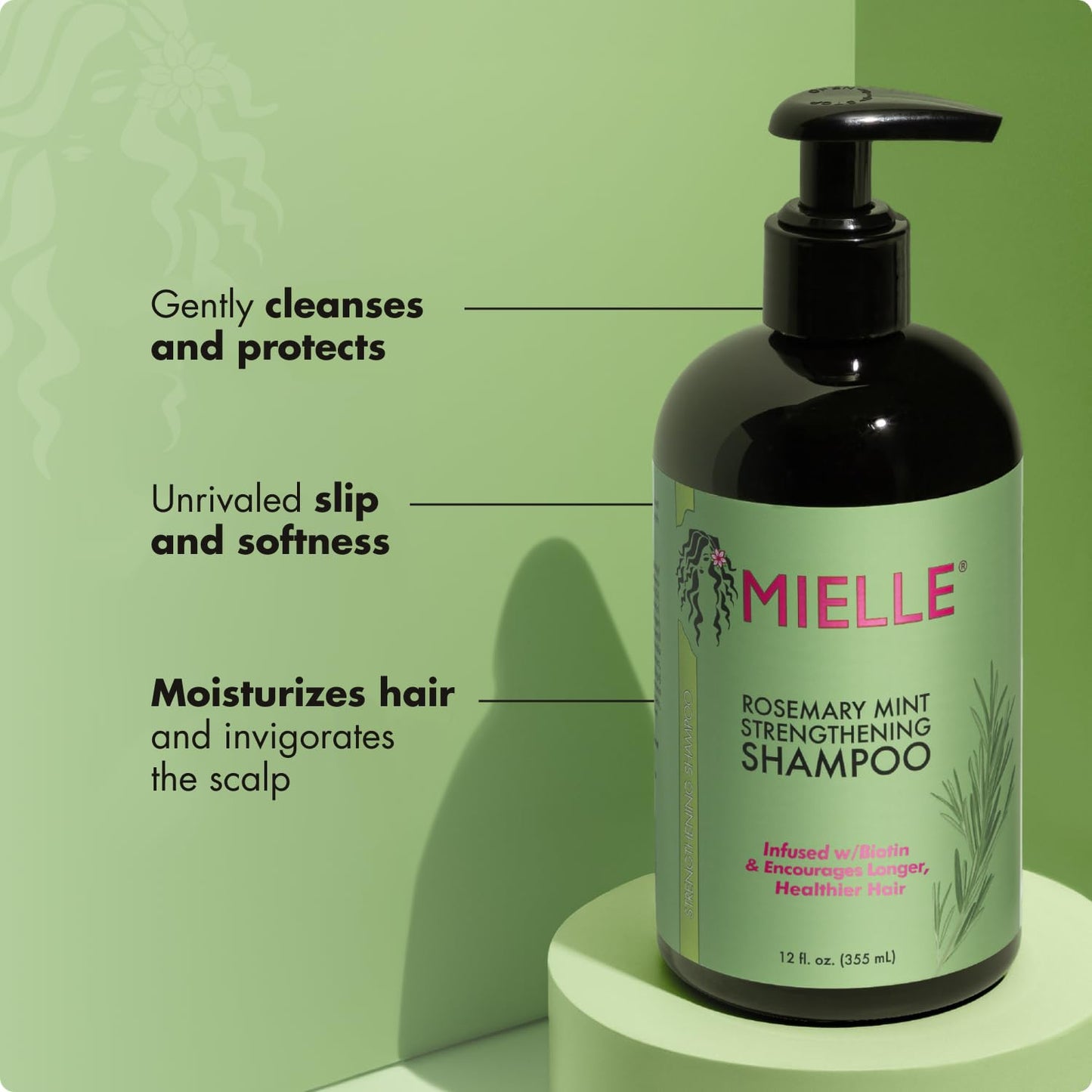 HotMielle Organics Rosemary Mint Hair Strengthening Biotin Shampoo - Moisturizing Hair Shampoo for Women and Men to Gently Cleanse, Repair & Protect Strands (20 oz)