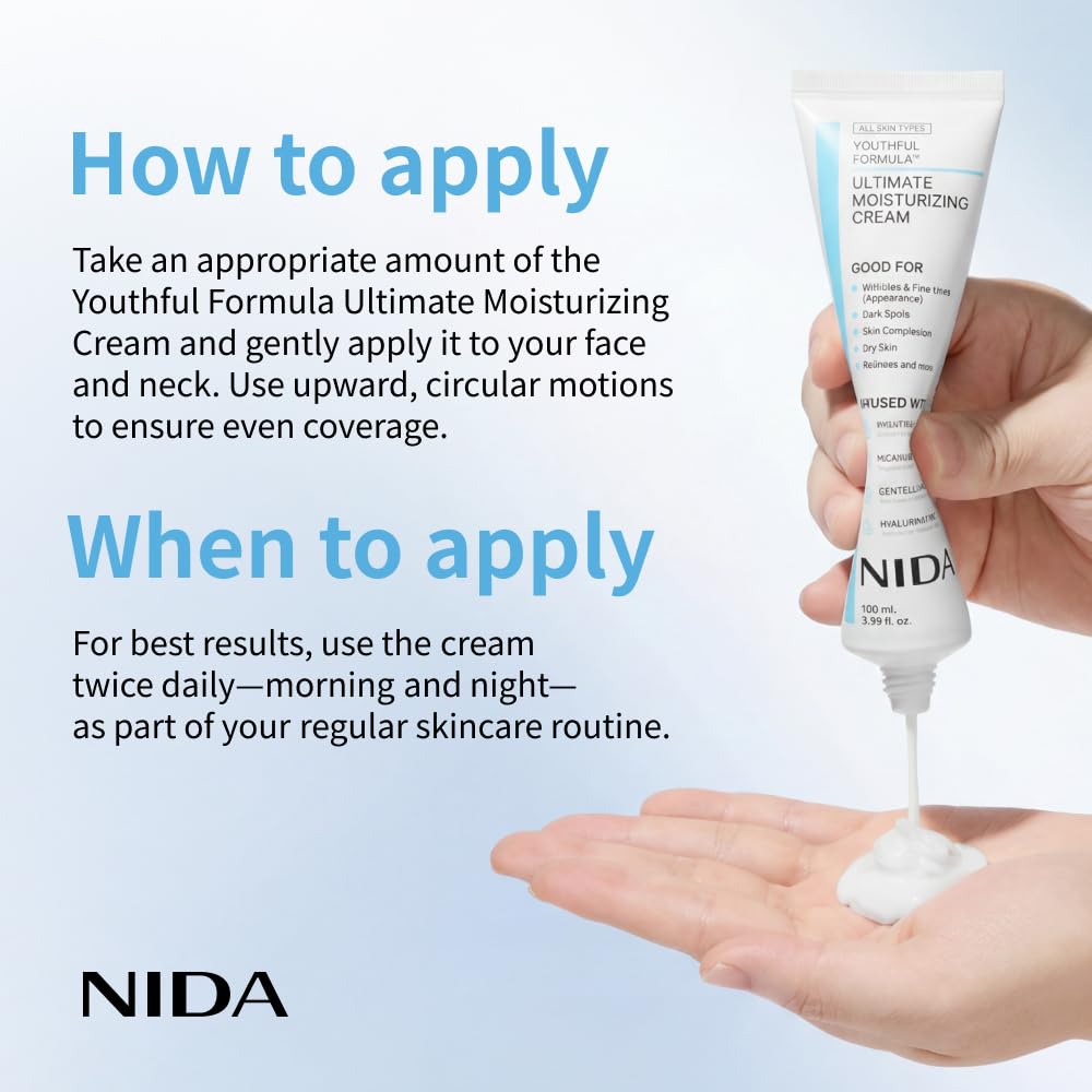 HotNIDA Youthful Formula™ Ultimate Moisturizing Cream | Centella Asiatica, Niacinamide, Hyaluronic Acid, Collagen | Wrinkles, Fine Lines, Dark Spots, Dry Skin, Redness | 3.38 fl. oz., 100ml