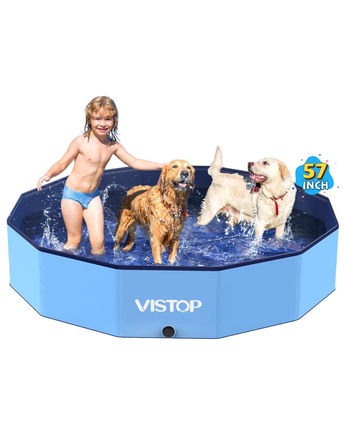 Hot VISTOP Extra Large Foldable Dog Pool XXL, Hard Plastic Shell Portable Swimming Pool for Dogs Cats and Kids Pet Puppy Bathing Tub Collapsible Kiddie Pool (67inch.D x 11.8inch.H, Blue)