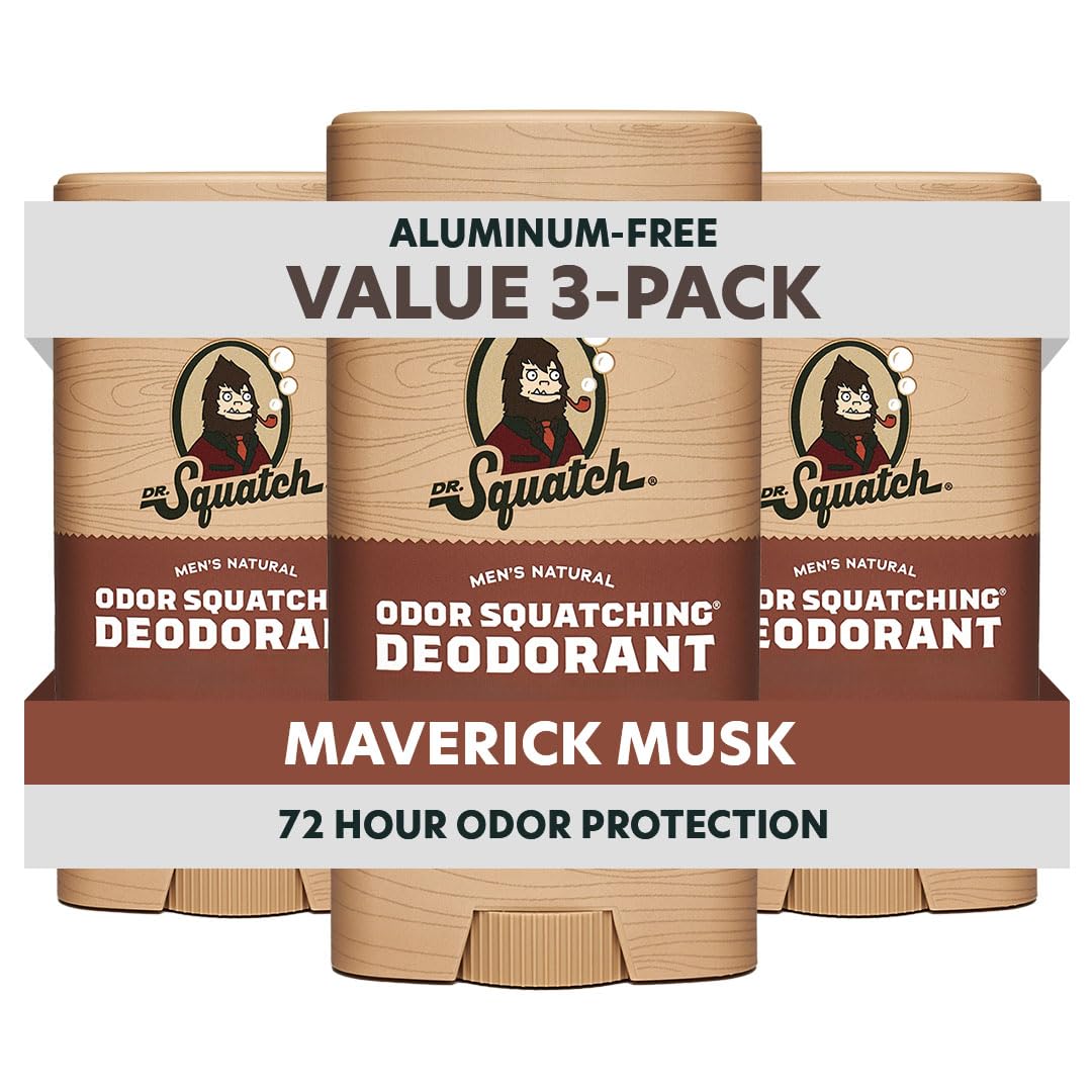 HotDr. Squatch Natural Men’s Deodorant – Aluminum Free Natural Deodorant Men with Charcoal & Postbiotics for 72-Hour Odor Protection – Fresh Falls, 2.65oz Stick (3-Pack)
