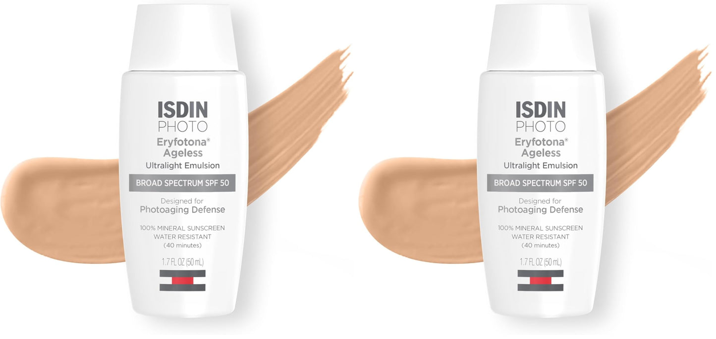 HotISDIN Eryfotona Ageless Tinted Mineral Face Sunscreen SPF 50, Zinc Oxide | Anti-Aging, 100% Mineral UV Filters, Ultralight Emulsion, Suitable for Sensitive Skin, Dermatologist Recommended