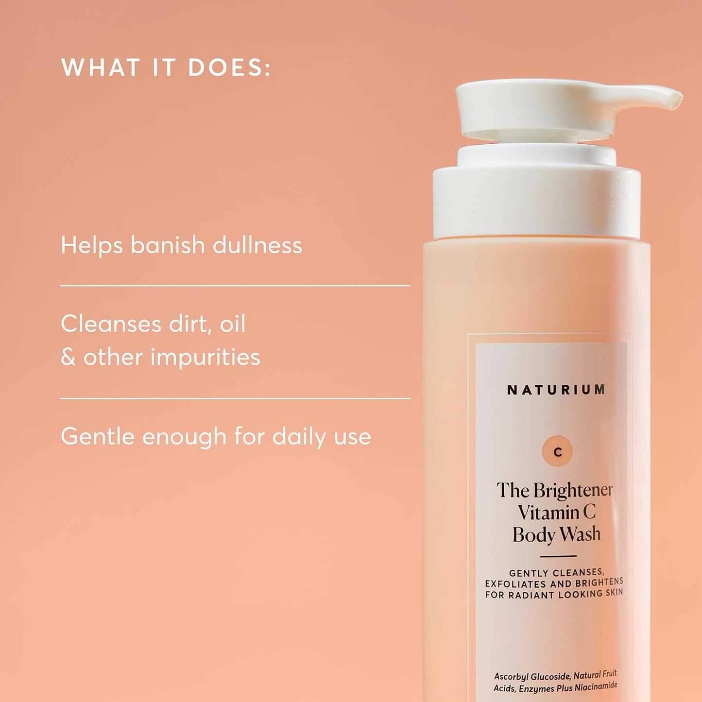 HotNaturium The Brightener Vitamin C Body Wash, Gentle Cleanser for Smoother-Looking Skin, Removes Dirt, Oil & Other Impurities, 16.9 oz