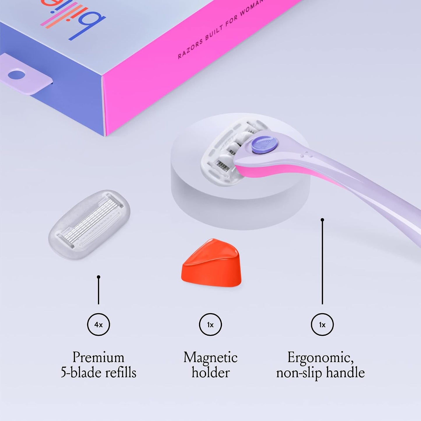 HotBillie Razors for Women Shave Kit – Women’s Razor + 4 x 5-Blade Razor Refills + Magnetic Holder – DreamPop