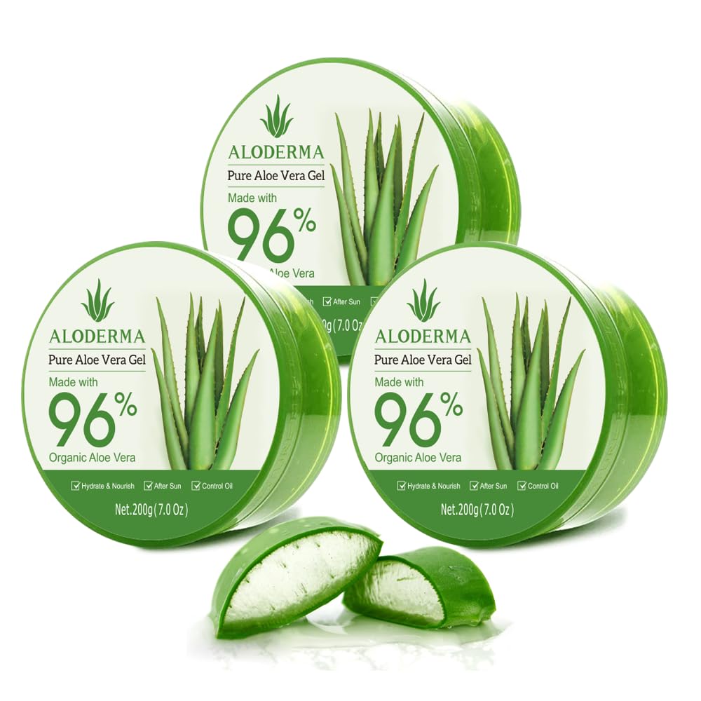 HotAloderma Aloe Vera Gel Made within 12 Hours of Harvest with 96% Pure Organic Aloe Vera for Skin, Scalp, & Hair, Soothing Aloe Face Moisturizer, Multipurpose, Hydrating Aloe Gel, 7.05oz