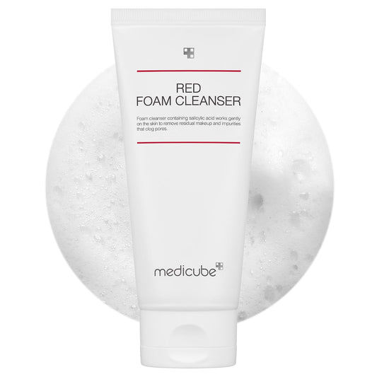 Hotmedicube Facial Cleanser Red Foam Cleanser, 4.05 oz | Daily Gentle Cleansing Foam for Sensitive & Troubled Skin - Deep Cleansing & Excess Sebum Control, Korean Skincare