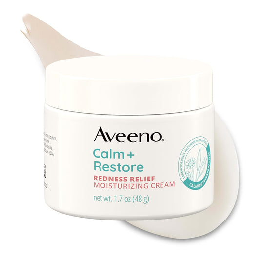 HotAveeno Calm + Restore Redness Relief Moisturizing Face Cream, Non-Comedogenic Facial Moisturizer with Ceramide & Vitamin B5, Hydrating for Dry, Sensitive Skin, Hypoallergenic, Fragrance-Free, 1.7 Oz