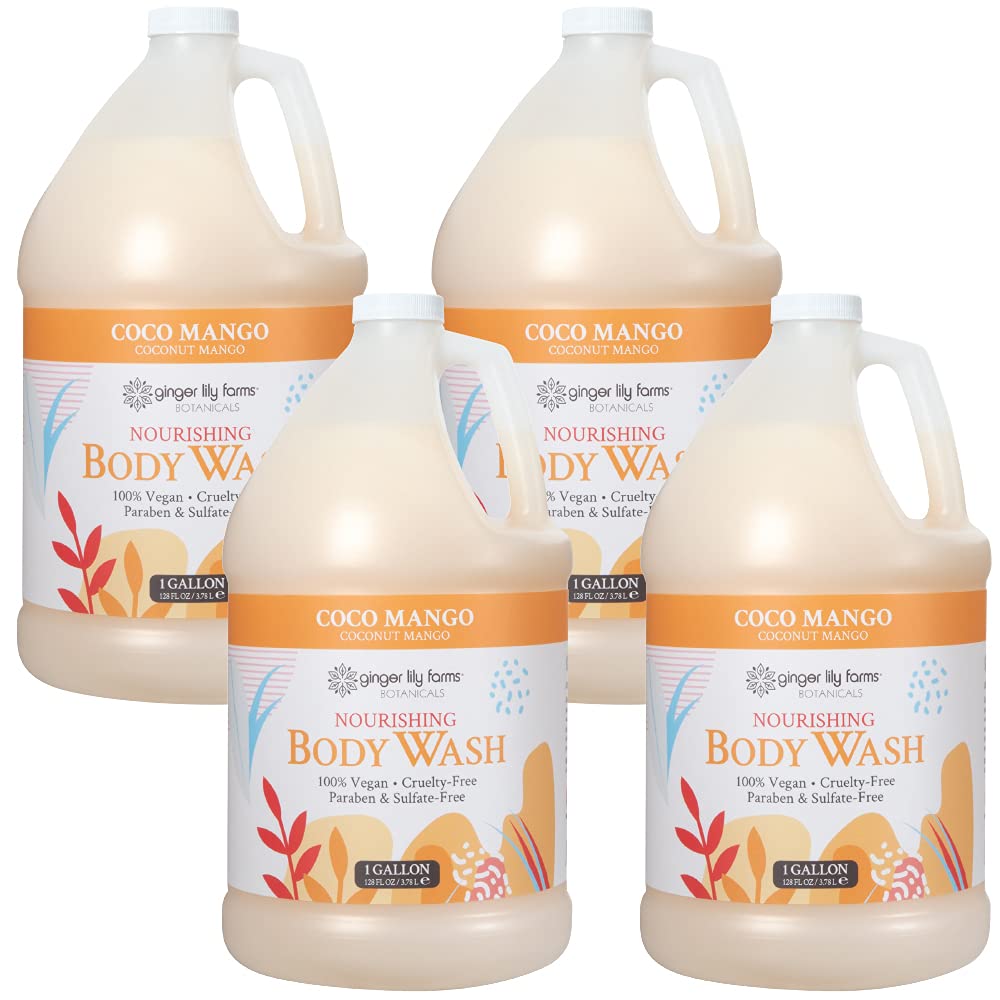 HotGinger Lily Farms Botanicals Nourishing Body Wash, Island Tranquility, 100% Vegan & Cruelty-Free, Green Tea Lemongrass Scent, 1 Gallon Refill (128 fl. oz.)