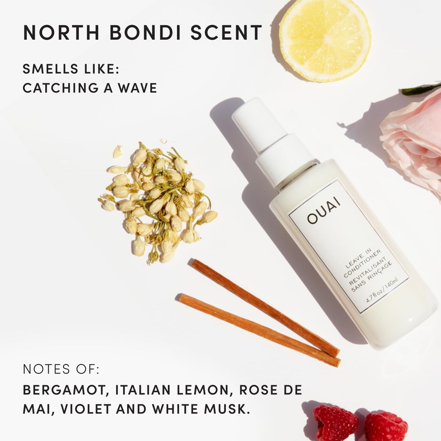 HotOUAI Multitasking Leave In Conditioner, North Bondi Scent | Heat Protectant Spray up to 450°F, Lightweight, Hydrating Detangler & Anti-Frizz Primer for Curly, Fine & Color-Treated Hair
