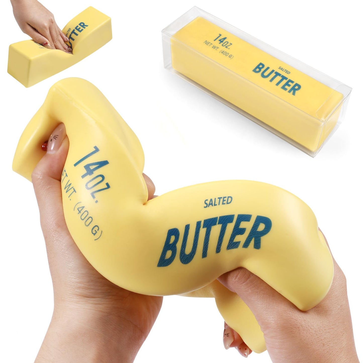 HotBig Butter Squishy,Giant Squishies Butter 14 OZ,Jumbo Slow Rising Squeeze Toys,Large Soft PU Foam Fidget Toy for Anxiety & Sensory Stress Relief 8.7*1.8*1.8 Inch (Big-Yllow Butter 1Pack)