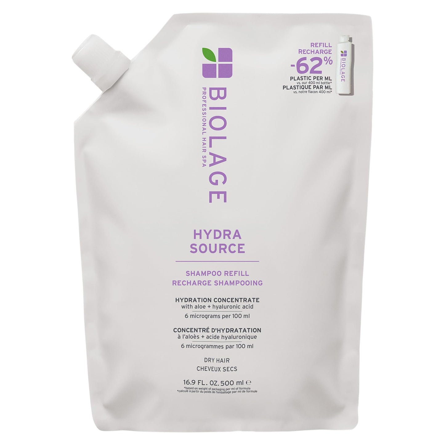 HotBiolage Hydra Source Shampoo - For Fine to Medium Hair, Softens, Moisturizes & Adds Shine, For Dry Hair, Infused with Micro-Filtered Aloe Vera & Fermented Hyaluronic Acid, Vegan & Paraben-Free
