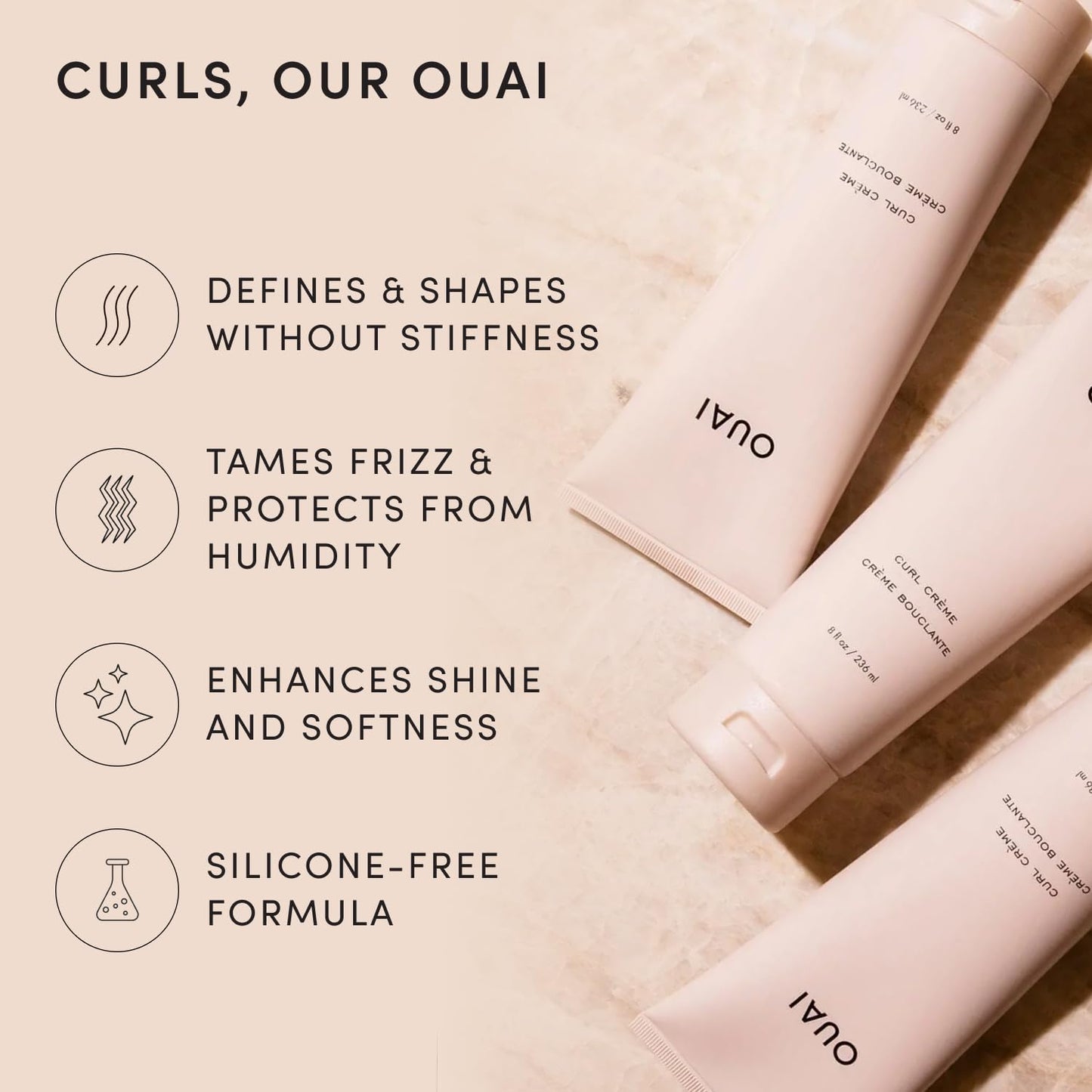 HotOUAI Curl Cream - Curl Defining Cream with Chia & Linseed Oil - Enhances Definition, Hydration & Shine - Tames Frizz & Protects from Humidity - Silicone-Free Curly Hair Products for Women (8 oz)