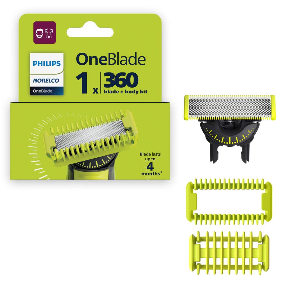 HotPhilips Norelco OneBlade 360 Blades, Genuine Replacement Blades for OneBlade Electric Shaver and Trimmer, Durable Stainless Steel, Trim, Edge and Shave, 3 Pack, QP430/80