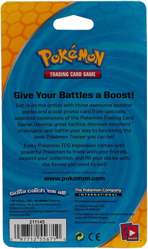 HotPokemon TCG: 3 Booster Packs & 1 Random Foil | Includes 3 Blister Packs of Random Cards & 1 Individually Packed Holofoil Promo Card, 097712556710
