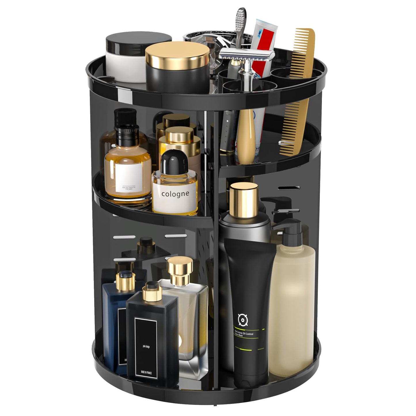 HotRotating Makeup Organizer, DIY 8 Adjustable Layers Spinning Skincare Storage, Cosmetic Display Case with Brush Holder and Perfume Tray, Multi-Function Vanity Bathroom Countertop Organizer Clear