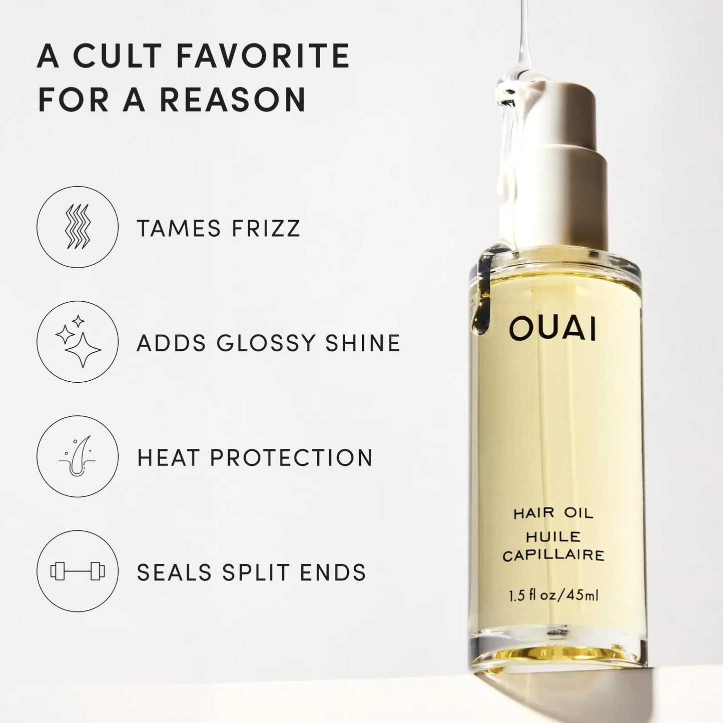 HotOUAI Hair Oil - Hair Heat Protectant Oil for Frizz Control - Adds Shine and Smooths Split Ends - Color Safe Formula - Paraben, Phthalate and Sulfate Free (1.5 fl oz)