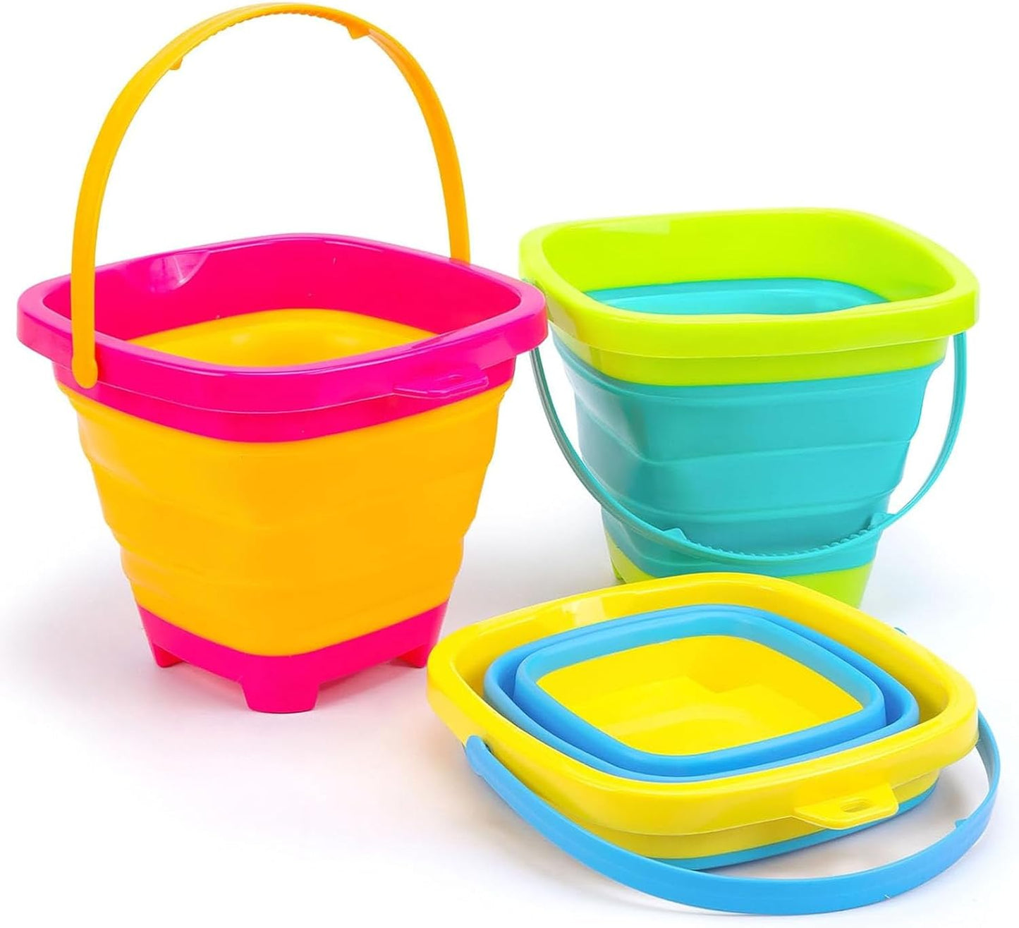 Hot Shindel 3Packs Foldable Pail Bucket, 2L Silicone Collapsible Beach Toys Bucket for Kids, Multi Purpose for Fun Summer Activities, Camping Gear, Beach Essentials