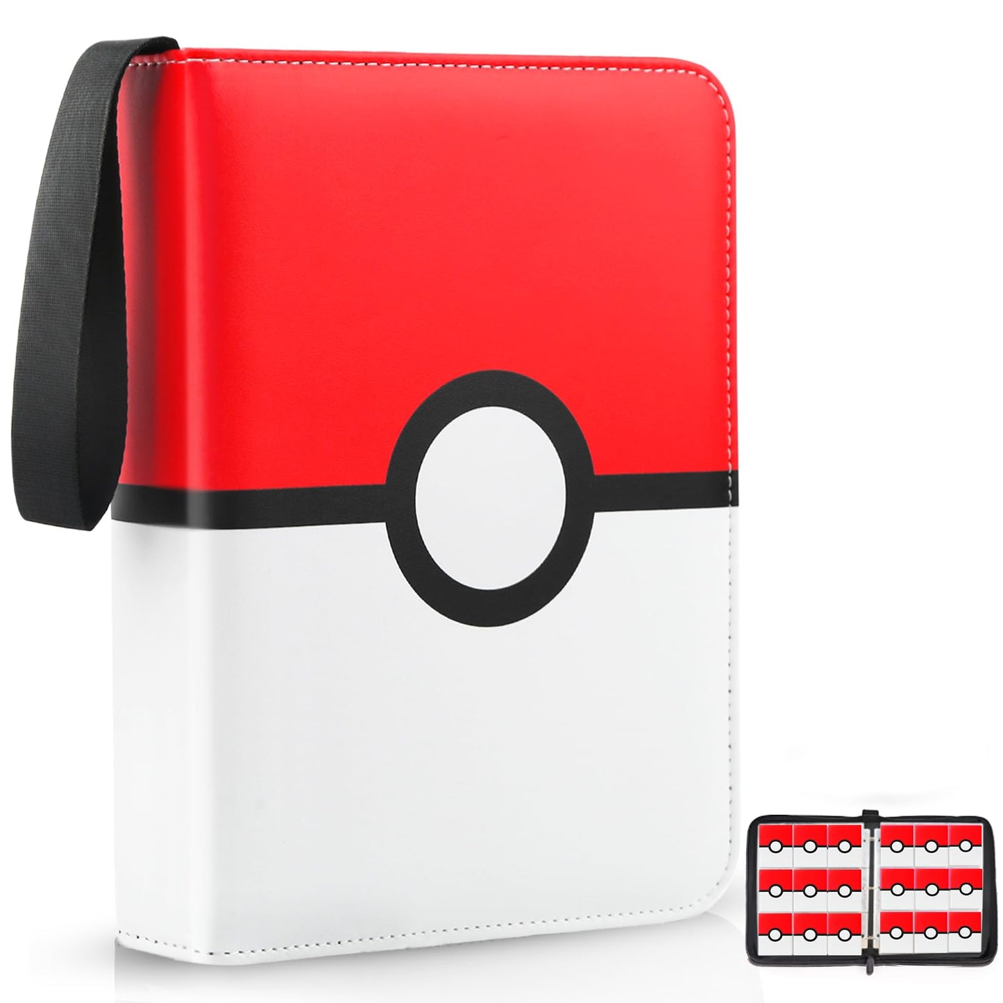 Hot Card Binder 4 Pocket, Trading Card Holder Fits 400 Cards With 50 Removable Sleeves, Portable Collection Card Ablum, Game Card Case book With Zipper for Gift, Red