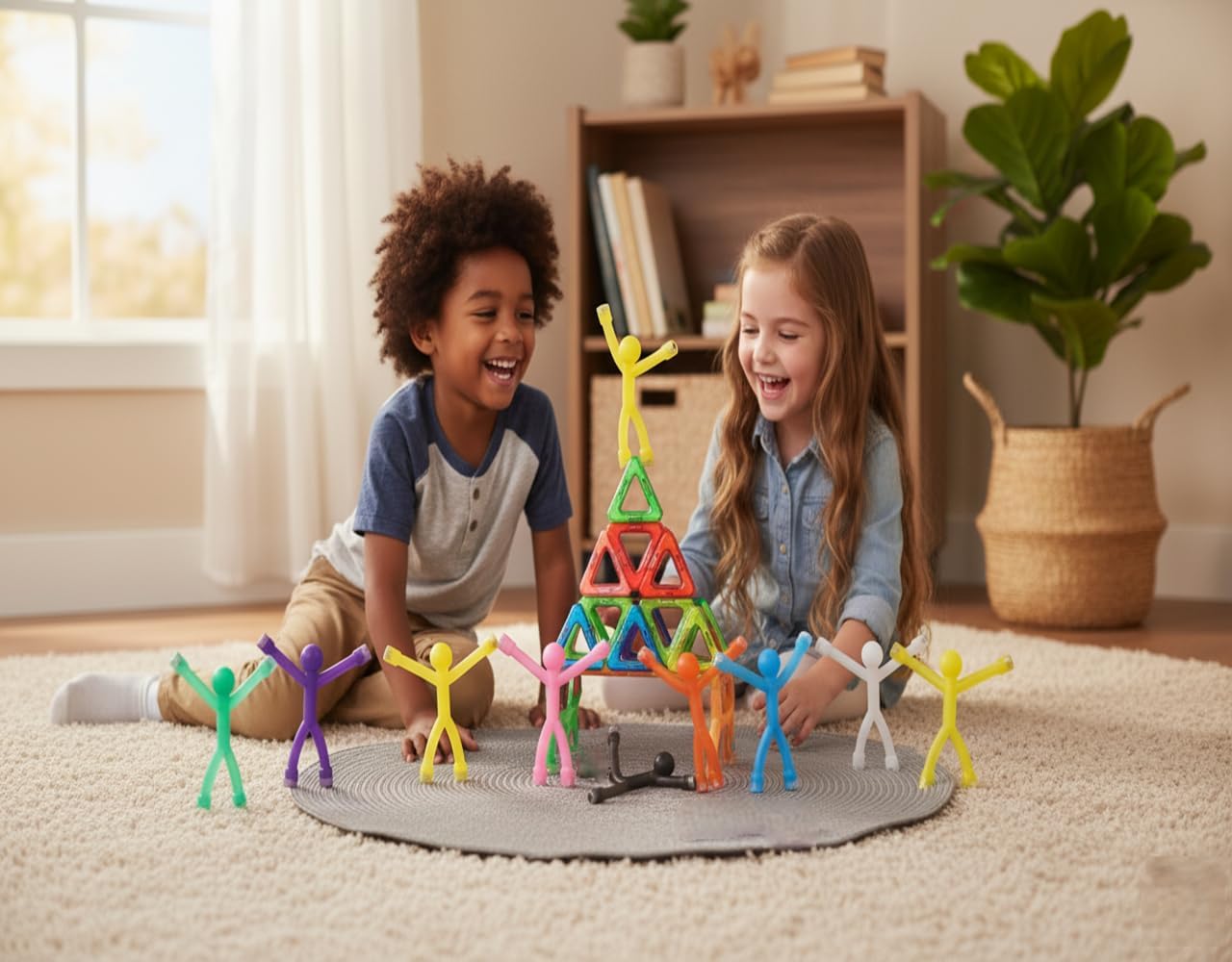 HotMAGMEN 10-Piece Magnetic Fidget Figures with Storage Tin - Opaque-Color Magnetic Character Figures for Kids & Adults - Quiet Airplane & Road Trip Travel Toy - Screen-Free Sensory Desk Toy