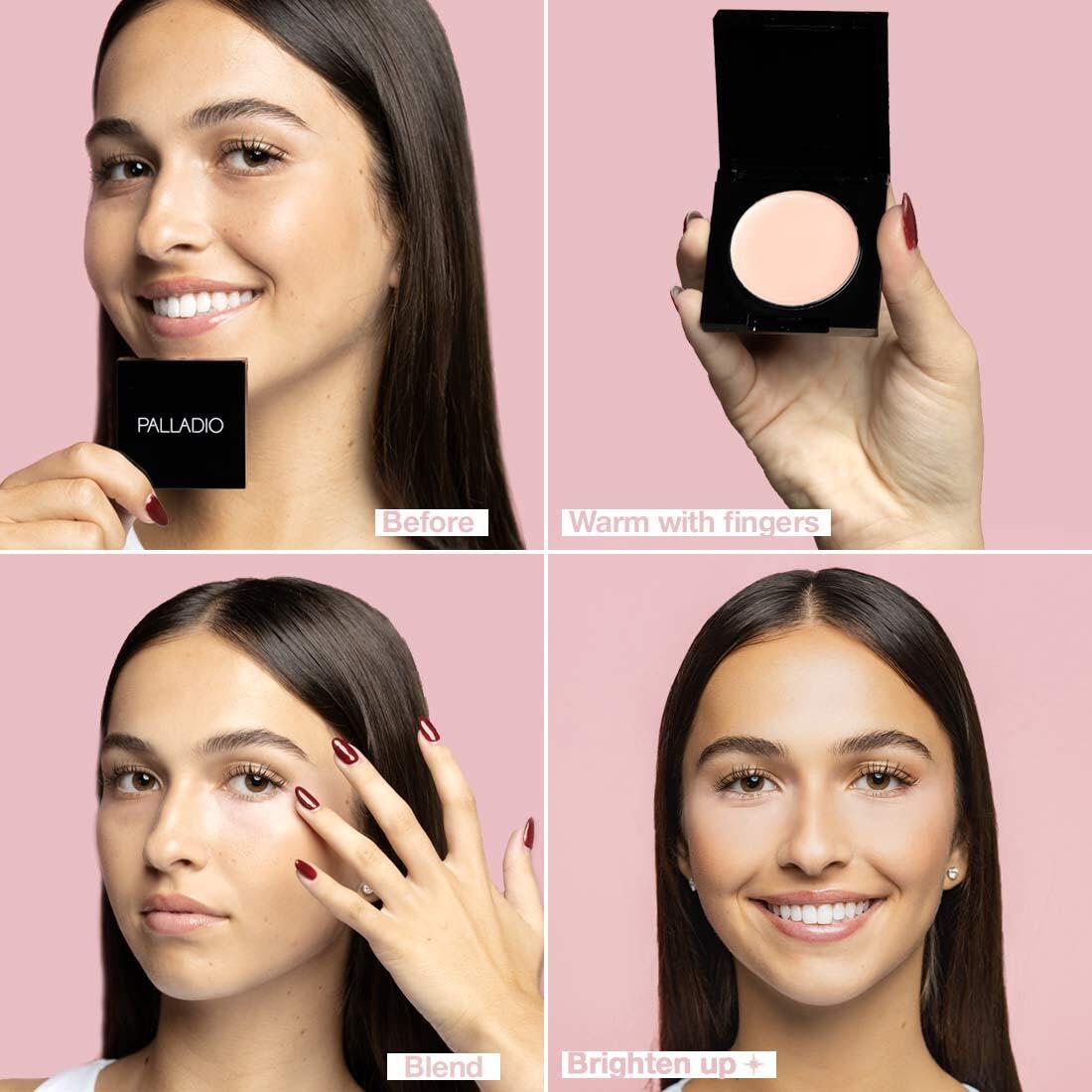 HotPalladio Under Eye Brightener, Conceal, Brightens, Reduces Appearance of Dark Circles, With Caffeine Peptides & Vitamin E, Tired Skin Color Correcting Brightener & Primer, Light to Medium (Soft Pink)