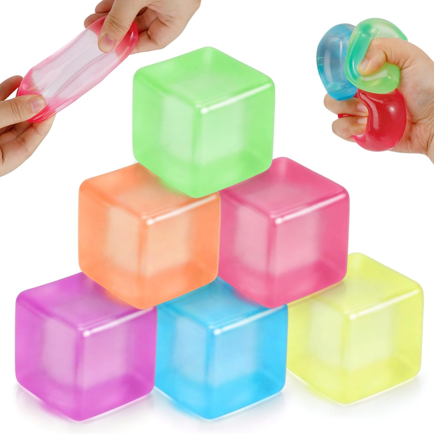 Hot30 Pack Mini Ice Cube Squishy Fidget Toys for Kids and Adults, Mini Stress Cube Squeeze Toys, Square Stress Balls Sensory Toys for Anxiety Relief, Treasure Box Toys Classroom Prizes Party Favors