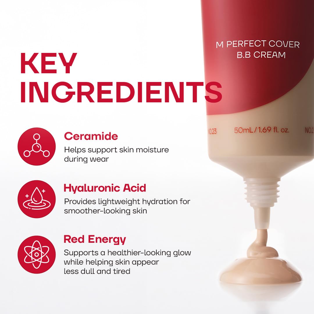 HotMISSHA M Perfect Cover BB Cream No.23 Natural Beige -Light/Medium with Cool/Neutral Undertone SPF 42 PA +++ 1.69 Fl Oz - Tinted Moisturizer for face with SPF