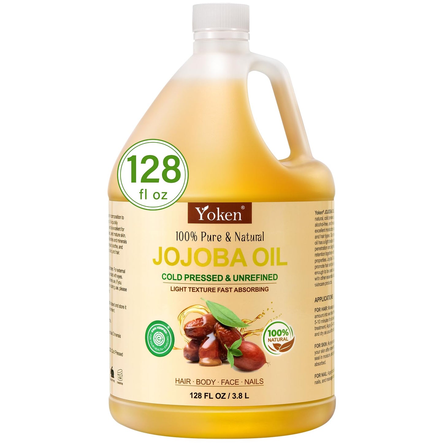 HotYoken Organic Jojoba Oil 16oz, USDA Certified Cold Pressed for Skin Care | Cold Pressed Body Oil Women After Shower Unscented Carrier Massage Moisturizer Hydrating Nourishing Essential Mixing