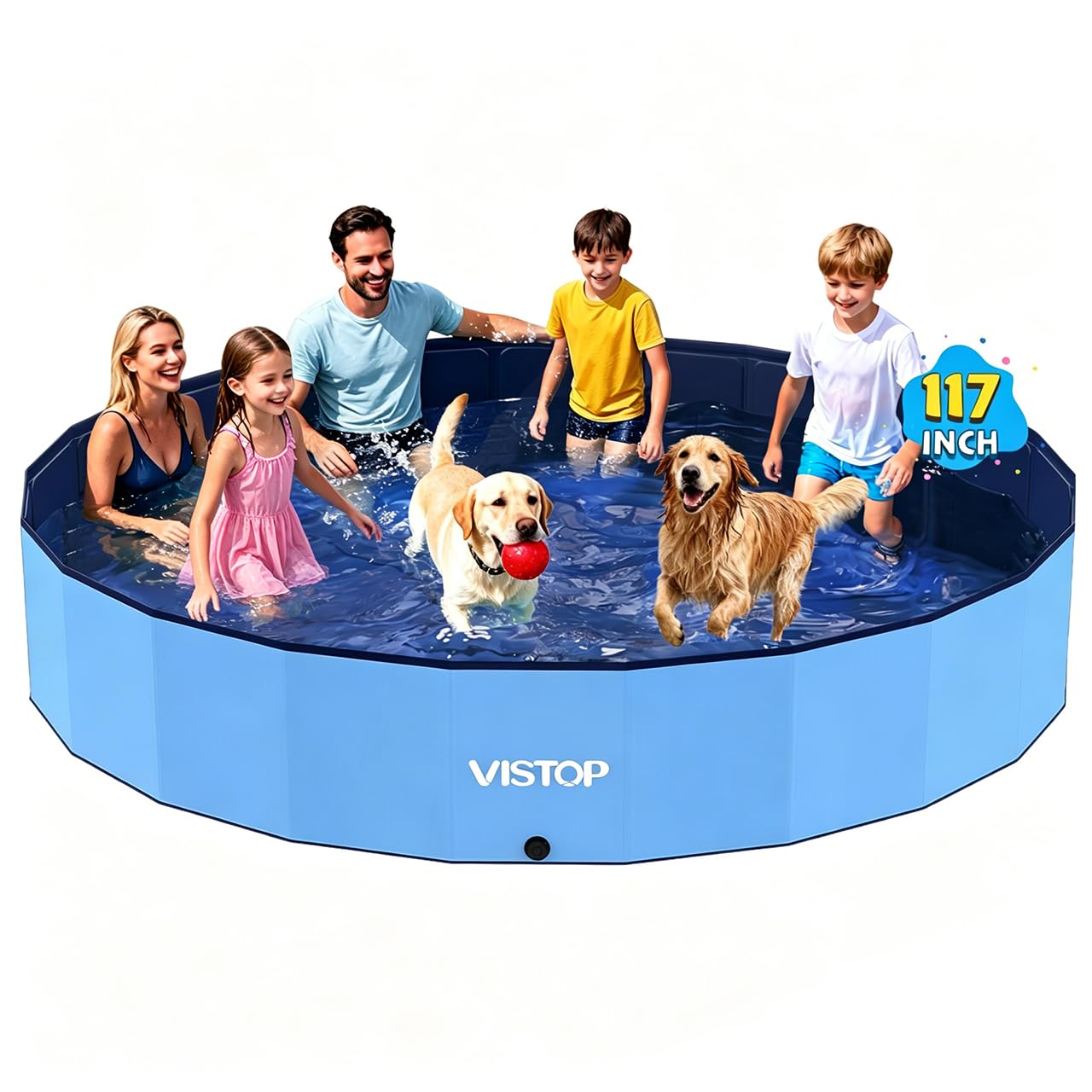 Hot VISTOP Extra Large Foldable Dog Pool XXL, Hard Plastic Shell Portable Swimming Pool for Dogs Cats and Kids Pet Puppy Bathing Tub Collapsible Kiddie Pool (67inch.D x 11.8inch.H, Blue)