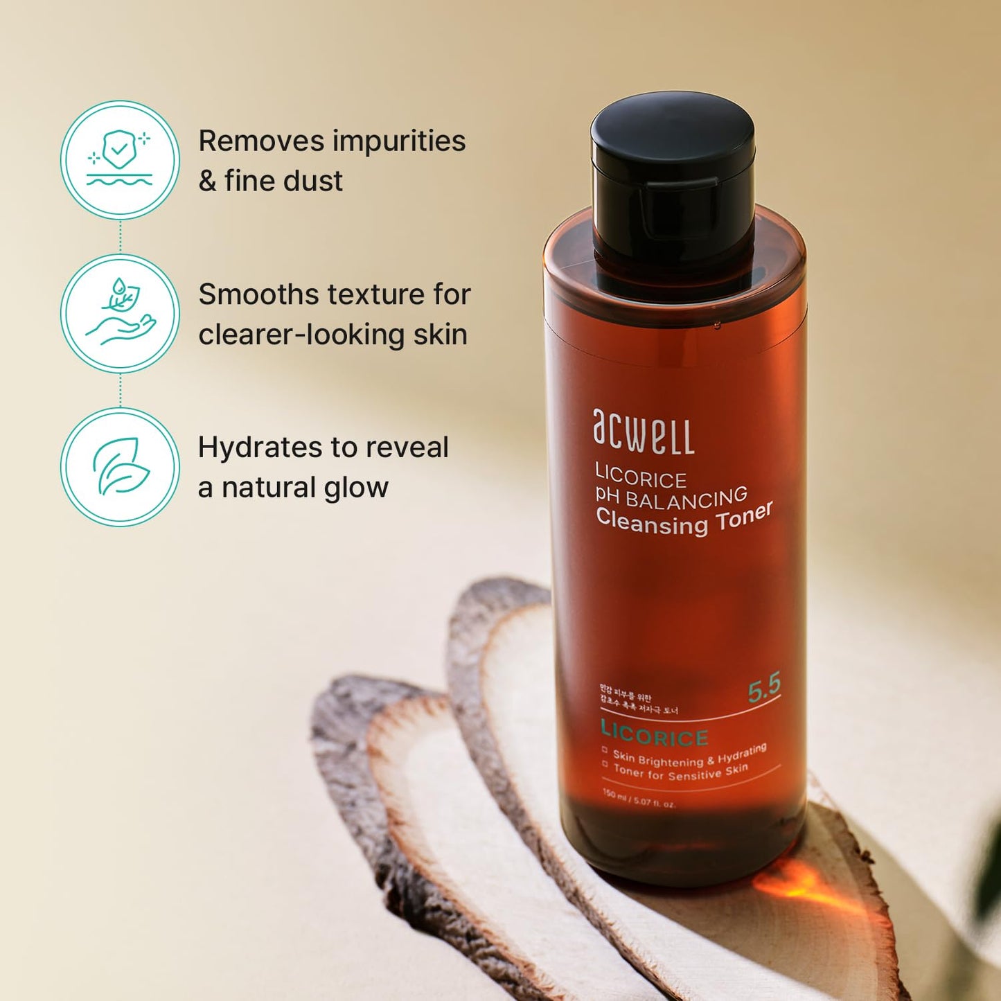 HotACWELL Licorice pH 5.5 Balancing Cleansing Toner - Alcohol-Free Korean Face Toner, Hydrating Clarifying Formula for Dull and Combination Skin, 5.07 fl oz