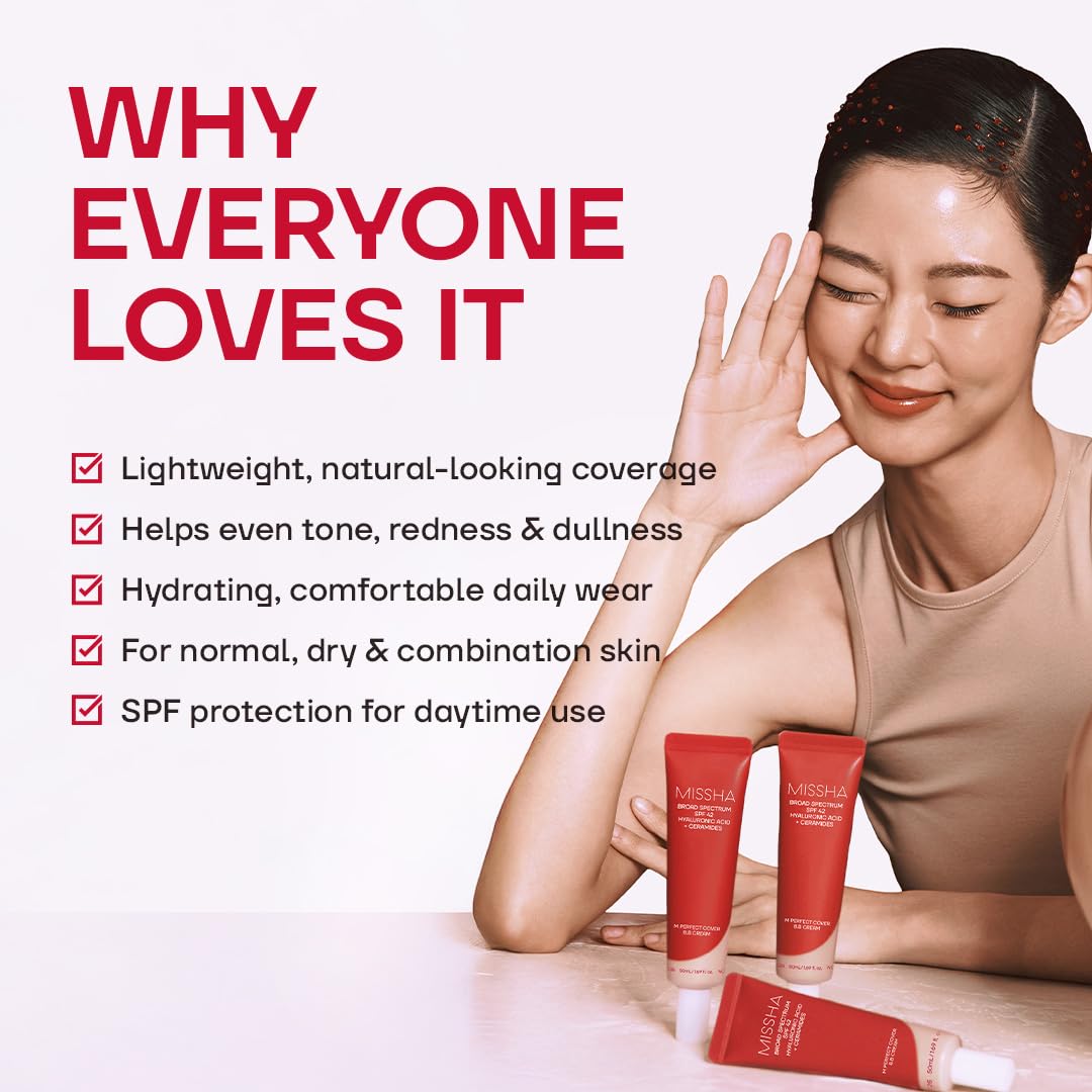 HotMISSHA M Perfect Cover BB Cream No.23 Natural Beige -Light/Medium with Cool/Neutral Undertone SPF 42 PA +++ 1.69 Fl Oz - Tinted Moisturizer for face with SPF