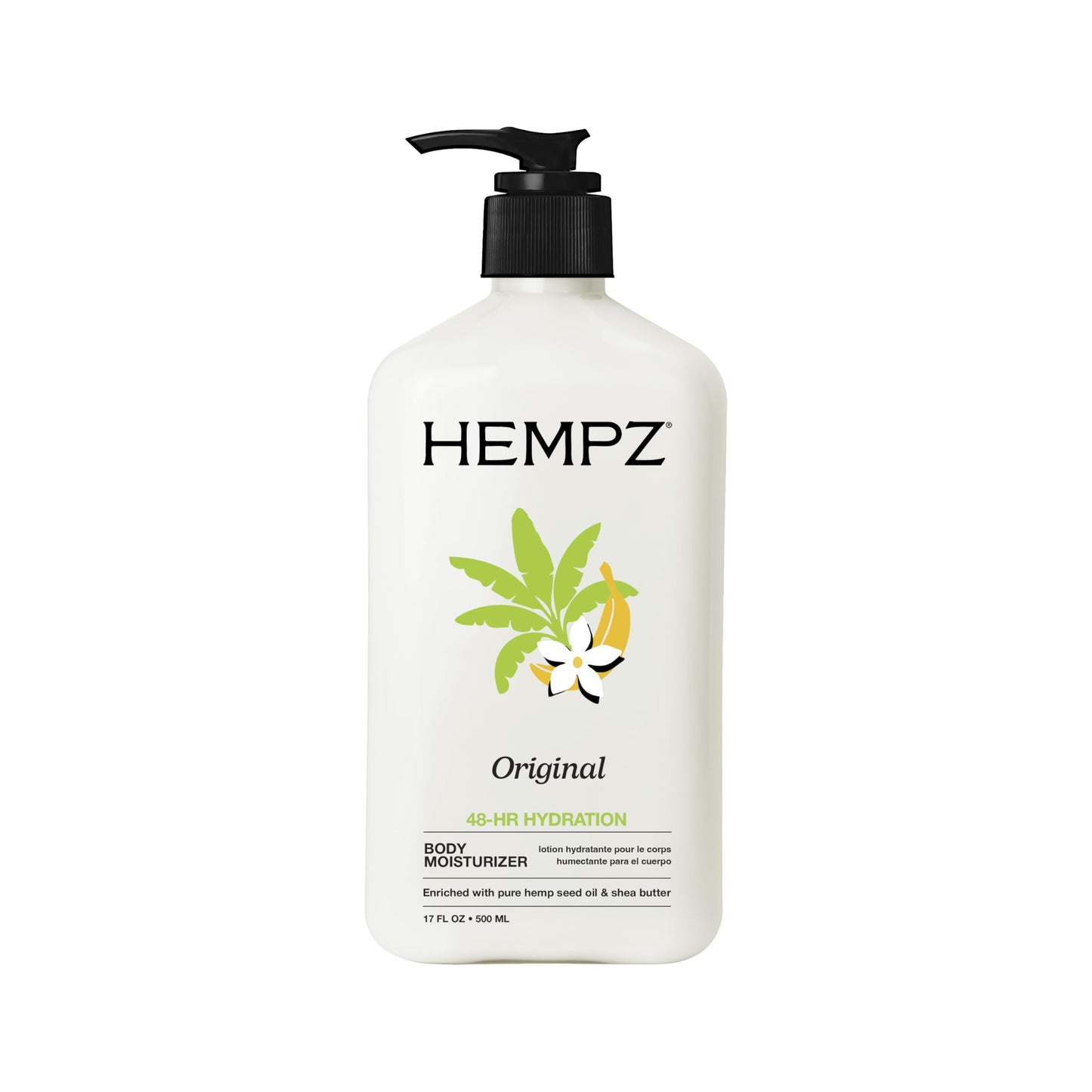 HotHempz Original, Natural Hemp Seed Oil Body Moisturizer with Shea Butter and Ginseng, Original Scent, Floral Banana, 17 Fl.Oz ( Packaging may vary )