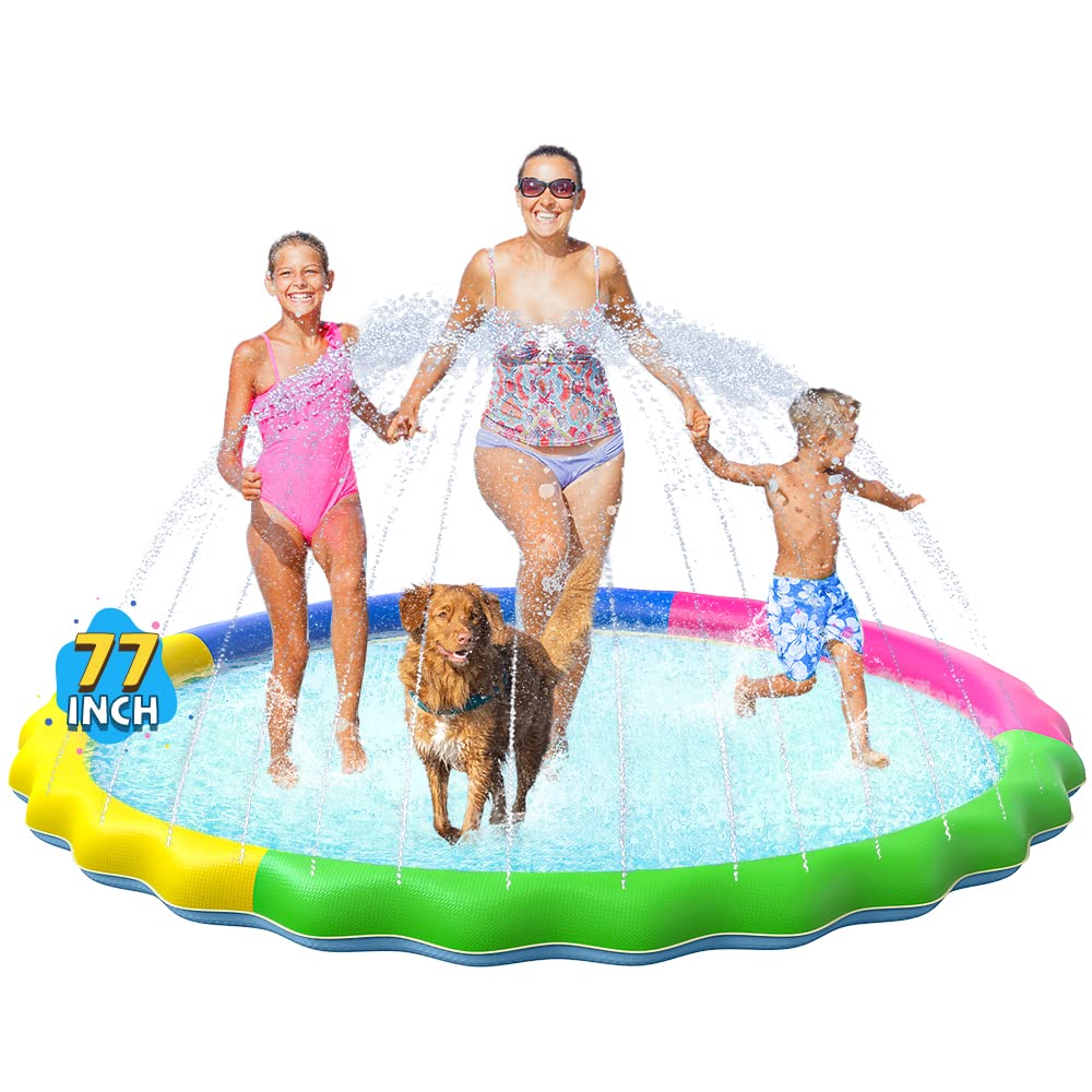 HotVISTOP 67" Non-Slip Splash Pad for Kids and Dogs, Thickened Sprinkler Pool for Toddlers, Outdoor Backyard Water Toys, Fun Fountain Play Mat for Babies, Children & Pets Blue