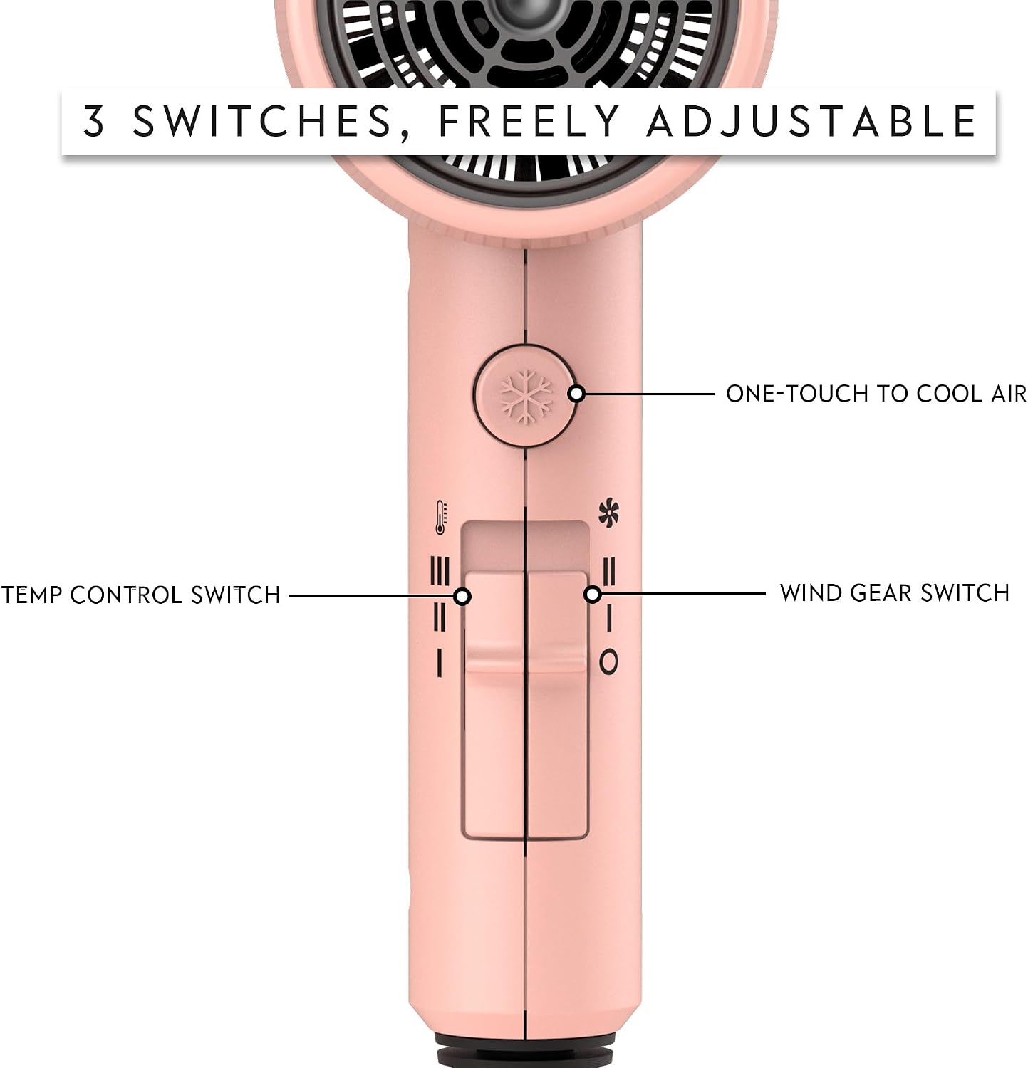 HotAINA Diffuser Hair Dryer Full-Featured Blow Dryer 110V/1600W(Babe Pink) | 3 Heat/2 Speed;Cold shut button;Lightweight;Compact Size;High Temp;Low Airflow;Same Results;Less Expense