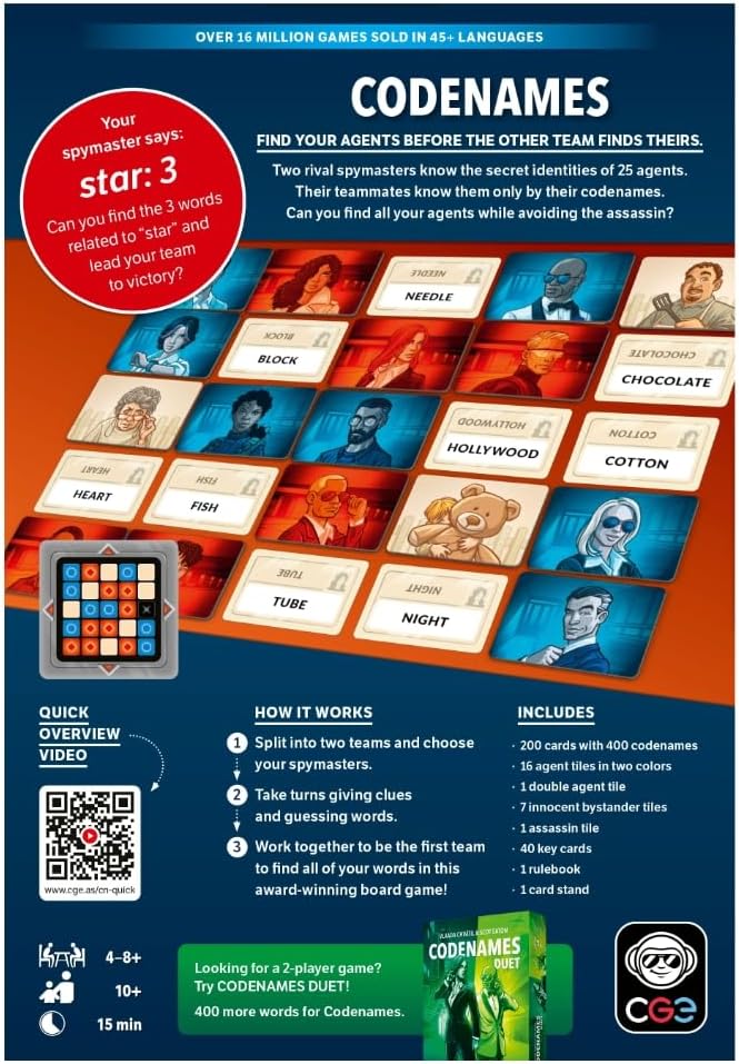 HotCGE Codenames Board Game (2nd Edition) | The Top Secret Word Association Party Game for Friends & Family Game Nights, 4+ Players