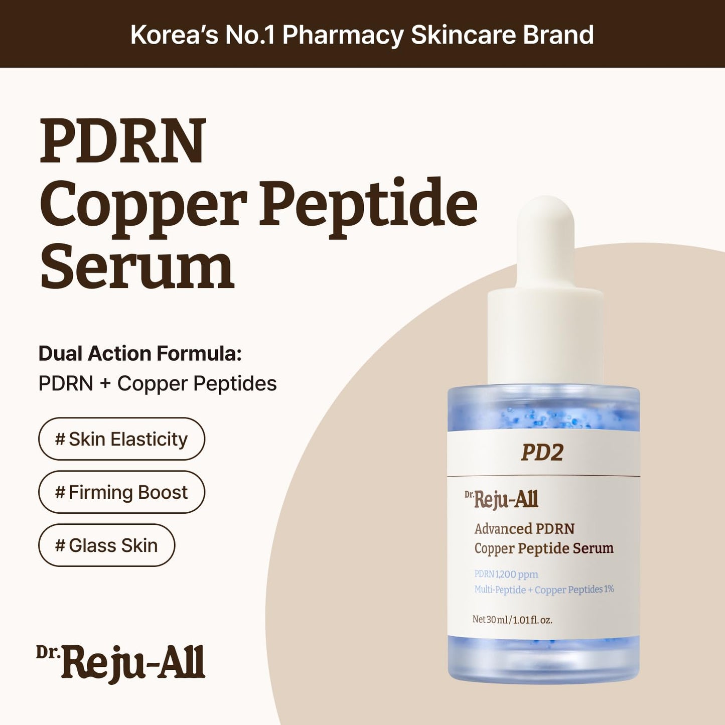 HotDr.Reju-All Advanced PDRN Copper Peptide Serum – GHK-Cu with PDRN Serum for Face – Copper Peptides for Firming & Skin Elasticity – with Hyaluronic Acid & Hydrolyzed Collagen Peptides – 1.01 Fl Oz