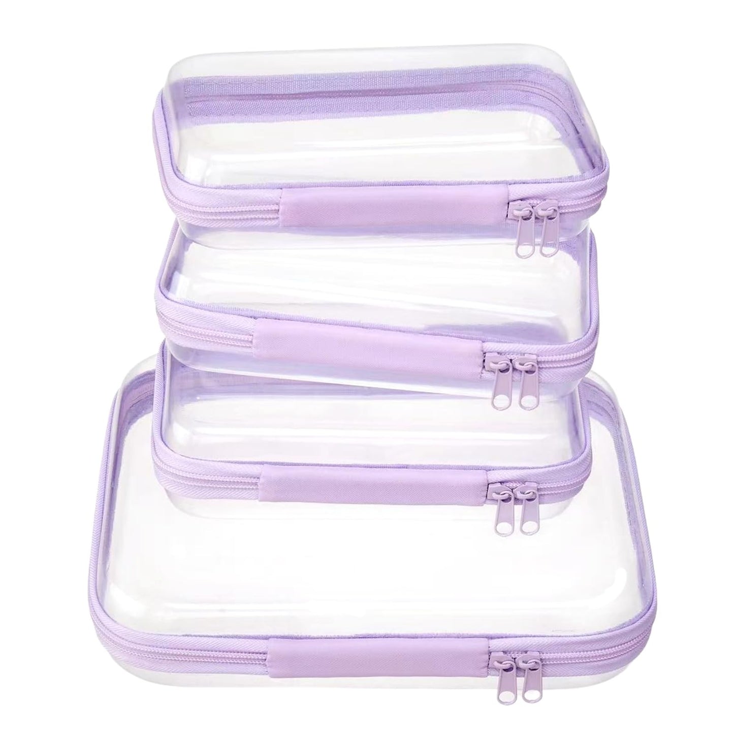 Hot4 pcs Clear Zipper Pouches,Hard Shell Zipper Case | Toiletry Bag for Travel, CLear Diaper Bag, Toiletry Pouch, Travel Organizer, Cosmetic Bag,Toy Storage Bins (M+3S)