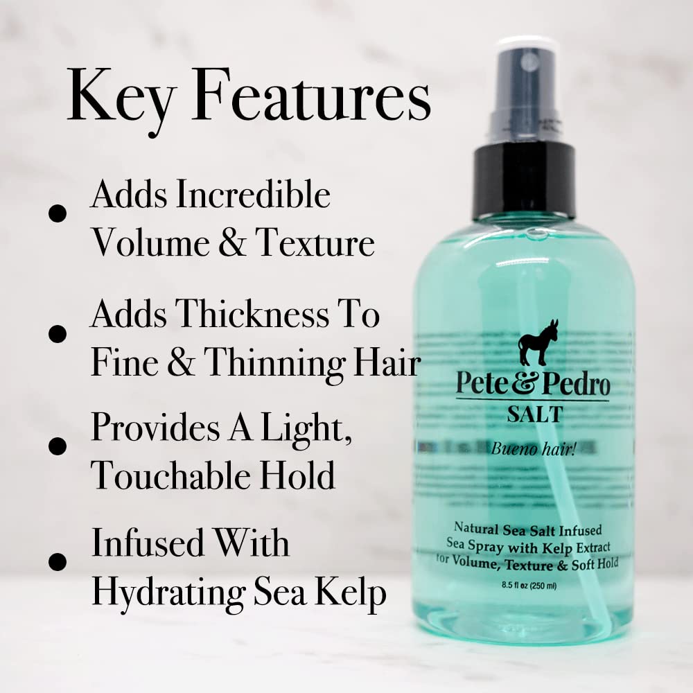 HotPete & Pedro SALT - Natural Sea Salt Spray for Hair Men & Women, Adds Instant Volume, Texture, Thickness, & Light Hold | Texturizing & Thickening | As Seen on Shark Tank, 8.5 oz.