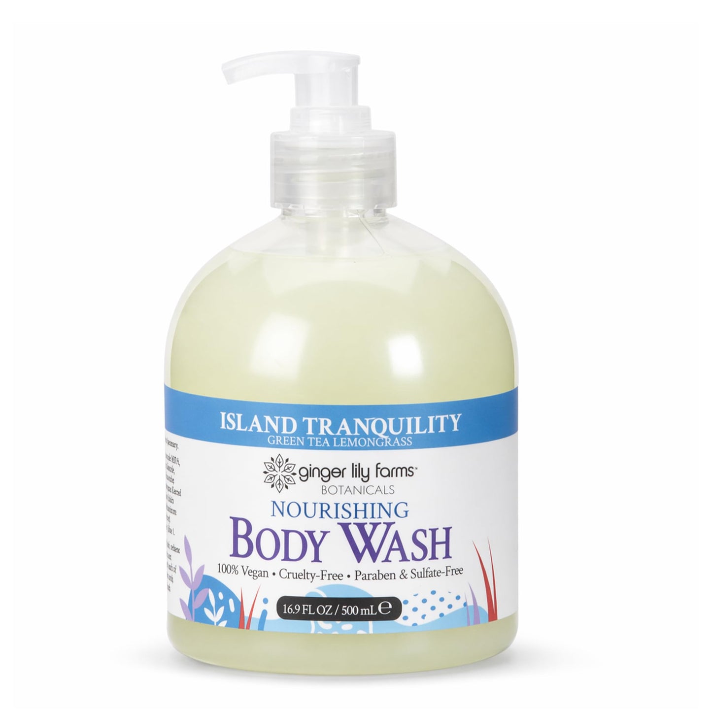 HotGinger Lily Farms Botanicals Nourishing Body Wash, Island Tranquility, 100% Vegan & Cruelty-Free, Green Tea Lemongrass Scent, 1 Gallon Refill (128 fl. oz.)