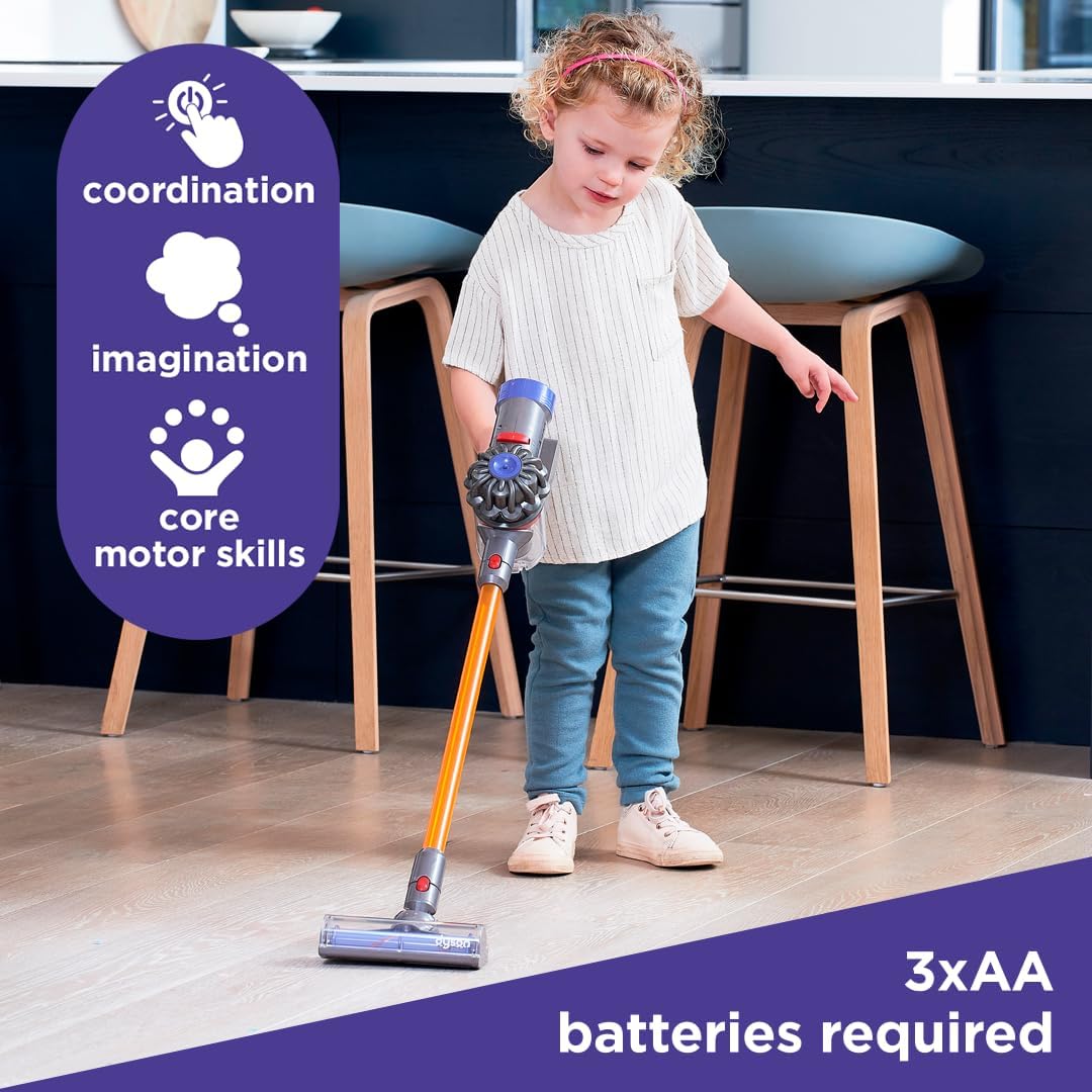 HotCasdon Dyson Cordless Vacuum Interactive & Officially Licensed Toy Dyson Vacuum for Children Aged 3+ Realistic Role-Play Fun, Purple and Orange