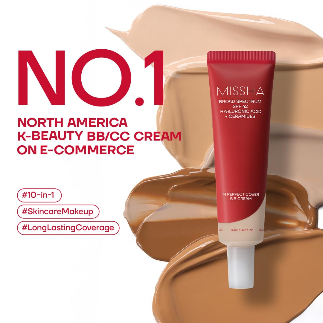 HotMISSHA M Perfect Cover BB Cream No.23 Natural Beige -Light/Medium with Cool/Neutral Undertone SPF 42 PA +++ 1.69 Fl Oz - Tinted Moisturizer for face with SPF