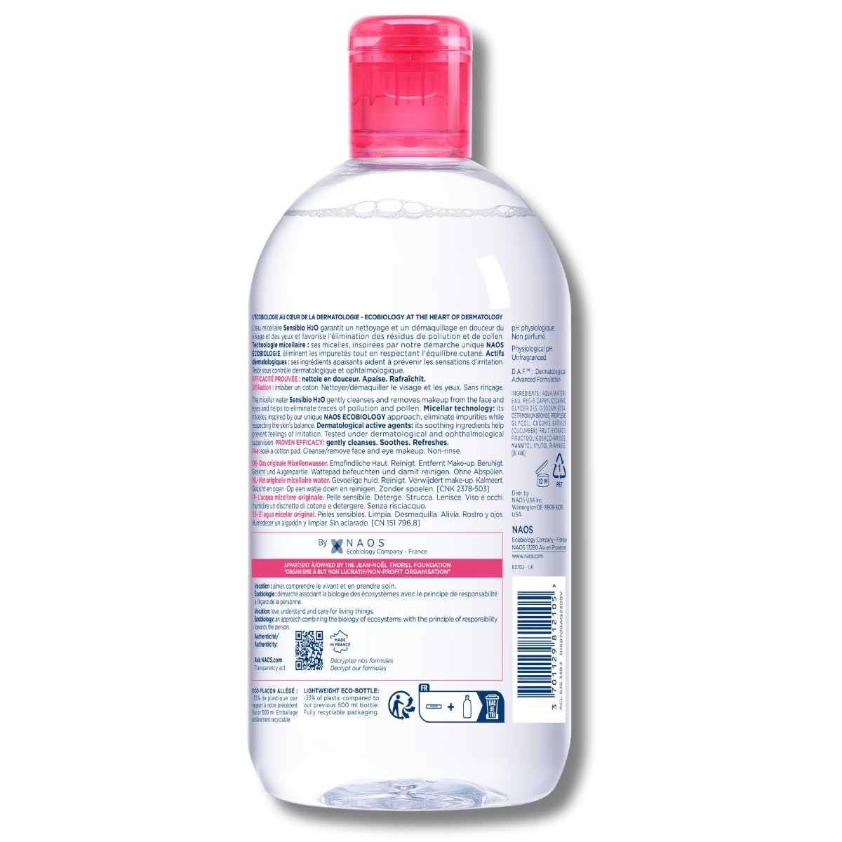 HotBioderma - Sensibio - H2O Micellar Water - Makeup Remover Cleanser - Face Cleanser for Sensitive Skin