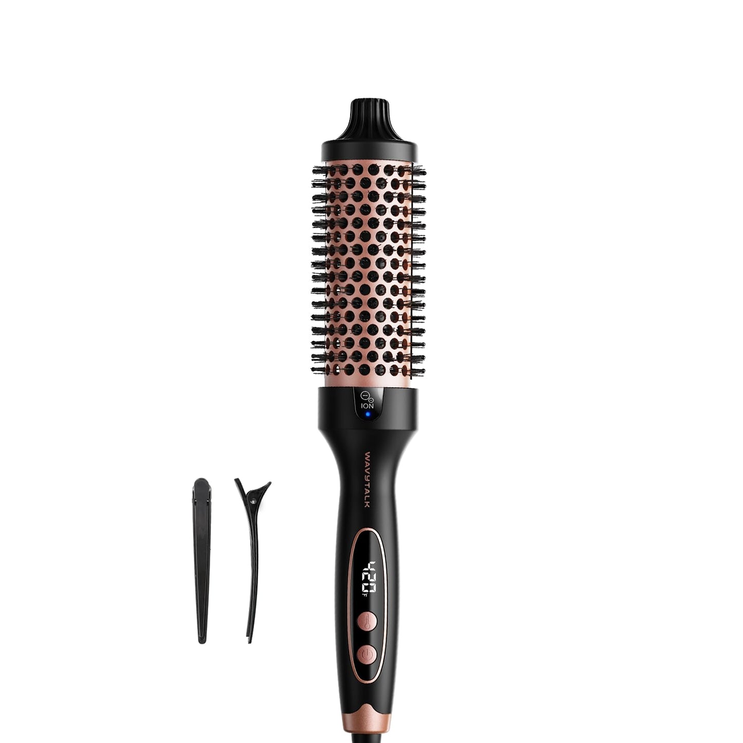 HotWavytalk Thermal Brush Blowout Boost 1.5″ Heat Round Brush for Blowout Look | Negative Ion Technology, Tourmaline Ceramic, 5 Temperature Settings Dual Voltage, Less Damage, Sakura Pink