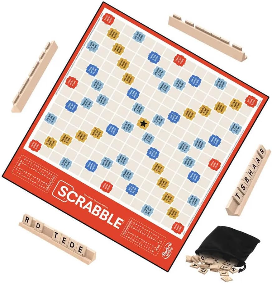HotHasbro Gaming Scrabble Board Game, Classic Word Games for Kids Ages 8 and Up, Fun Family Game for 2-4 Players, The Classic Crossword Game