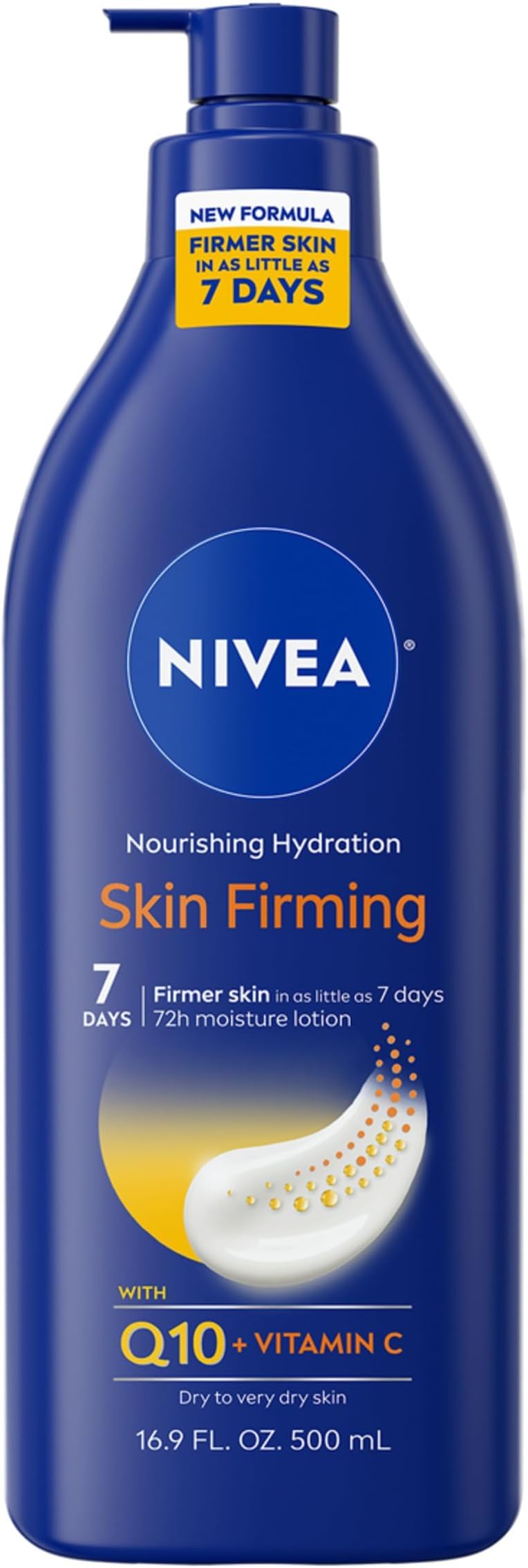 HotNIVEA Nourishing Hydration Skin Firming Body Lotion with Q10 and Vitamin C, 72-Hour Body Moisturizer for Dry to Very Dry Skin, 16.9 Fl Oz Pump Bottle