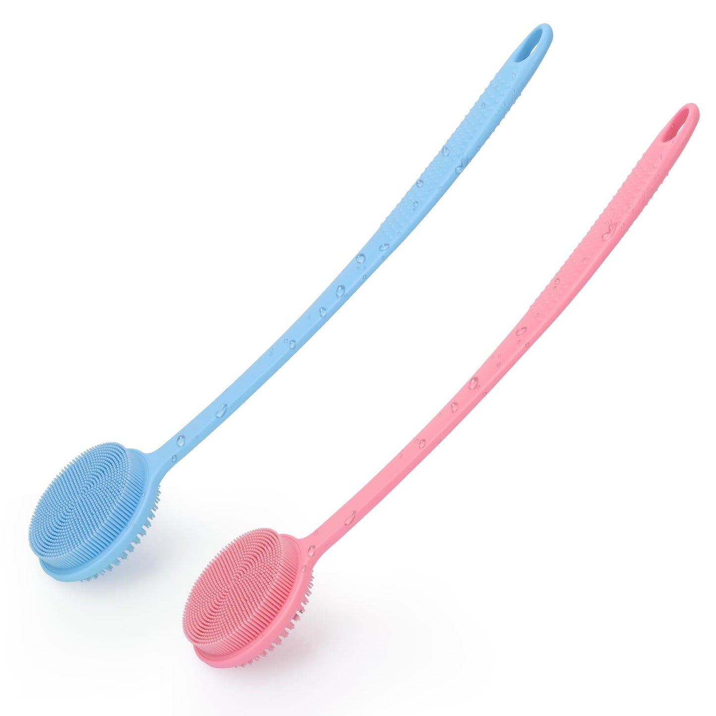 HotSilicone Back Scrubber for Shower, 17in Lengthen Long Handle Body Brush, Double Sided Shower Brush for Shower Exfoliating and Massage Can Produce Rich Foam, Long Handle Back Scrubber for Men