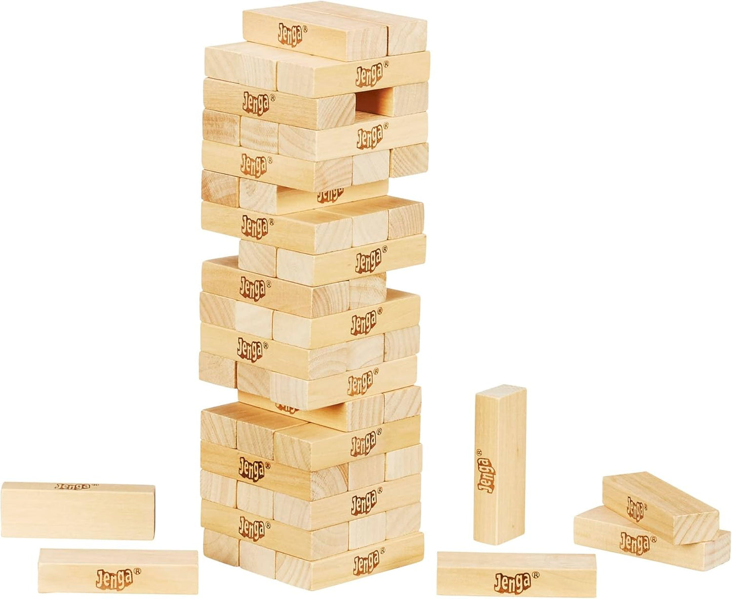 HotHasbro Gaming Jenga Wooden Blocks Stacking Tumbling Tower Game | Party Games for Kids & Families | Stocking Stuffers | Ages 6+ (Amazon Exclusive)